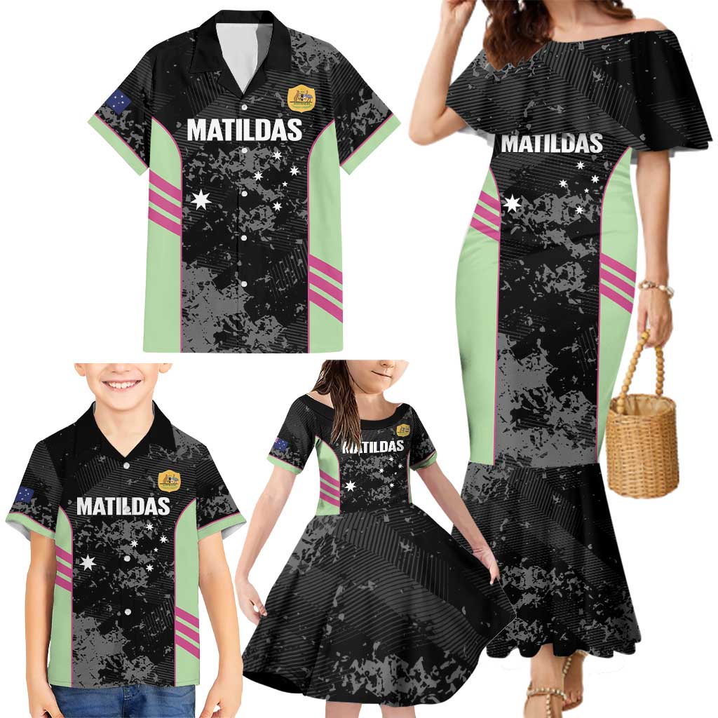 Custom Australia Matildas 2026 Family Matching Mermaid Dress and Hawaiian Shirt Come On Aussie Grunge Style
