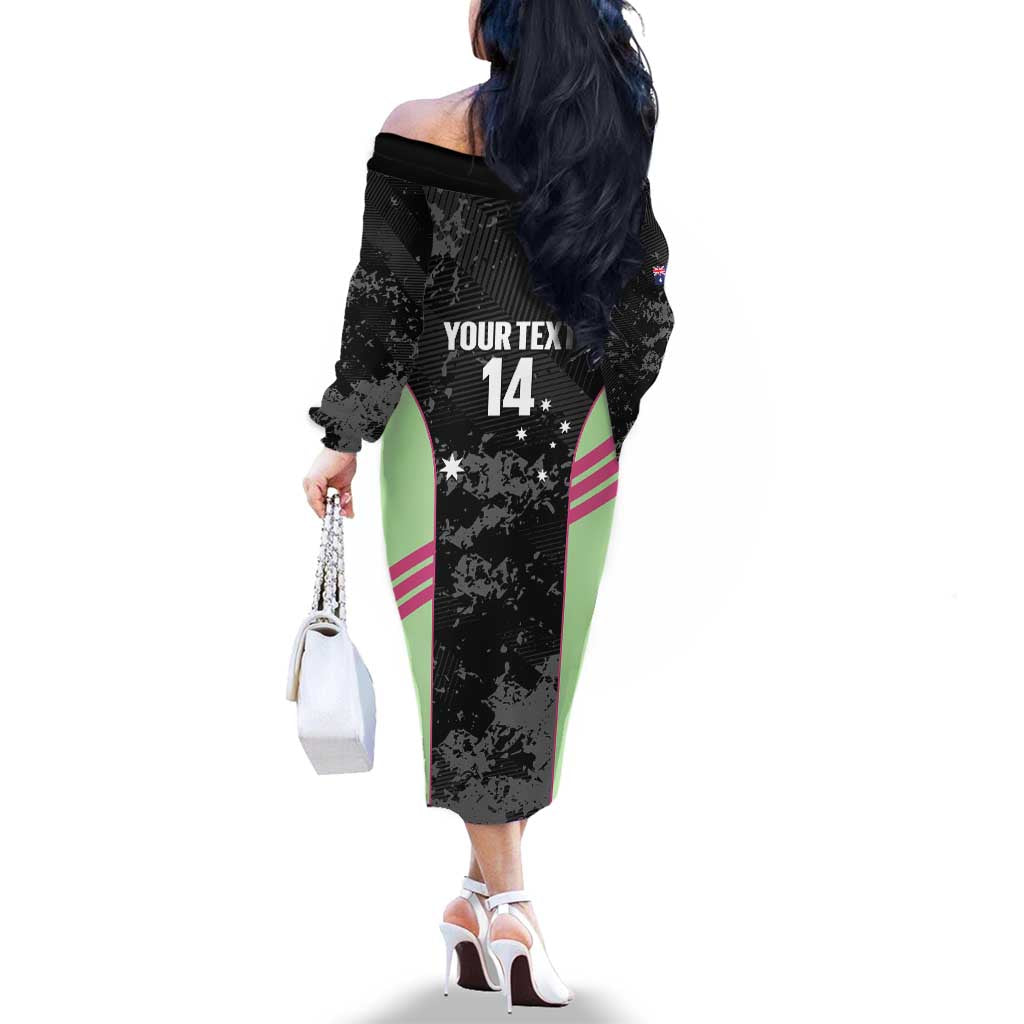Custom Australia Matildas 2026 Family Matching Off The Shoulder Long Sleeve Dress and Hawaiian Shirt Come On Aussie Grunge Style