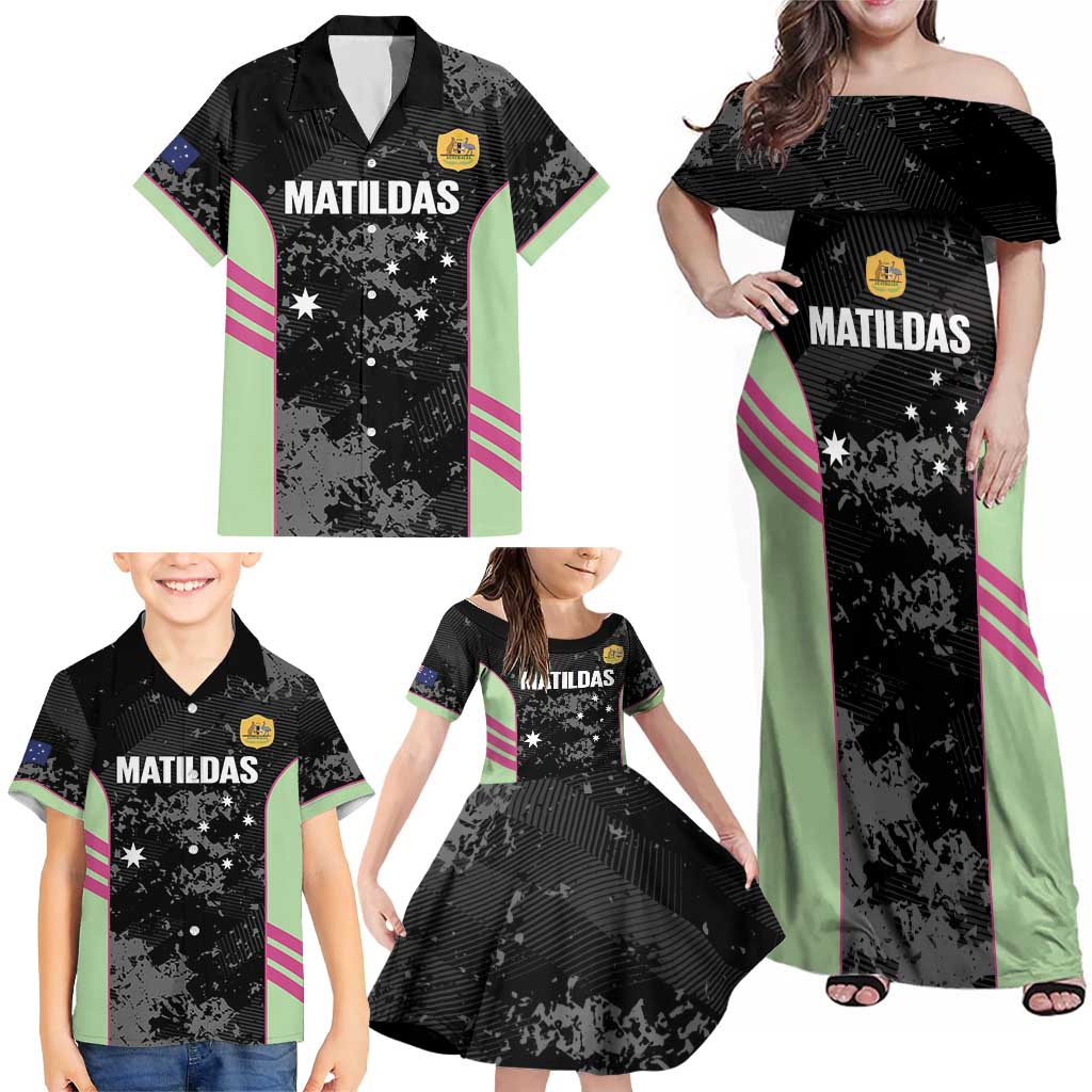 Custom Australia Matildas 2026 Family Matching Off Shoulder Maxi Dress and Hawaiian Shirt Come On Aussie Grunge Style
