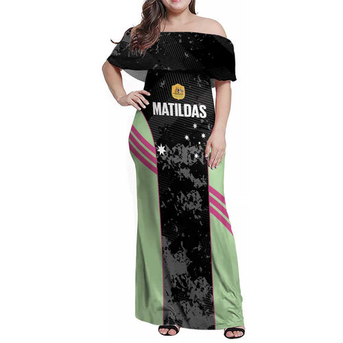 Custom Australia Matildas 2026 Family Matching Off Shoulder Maxi Dress and Hawaiian Shirt Come On Aussie Grunge Style