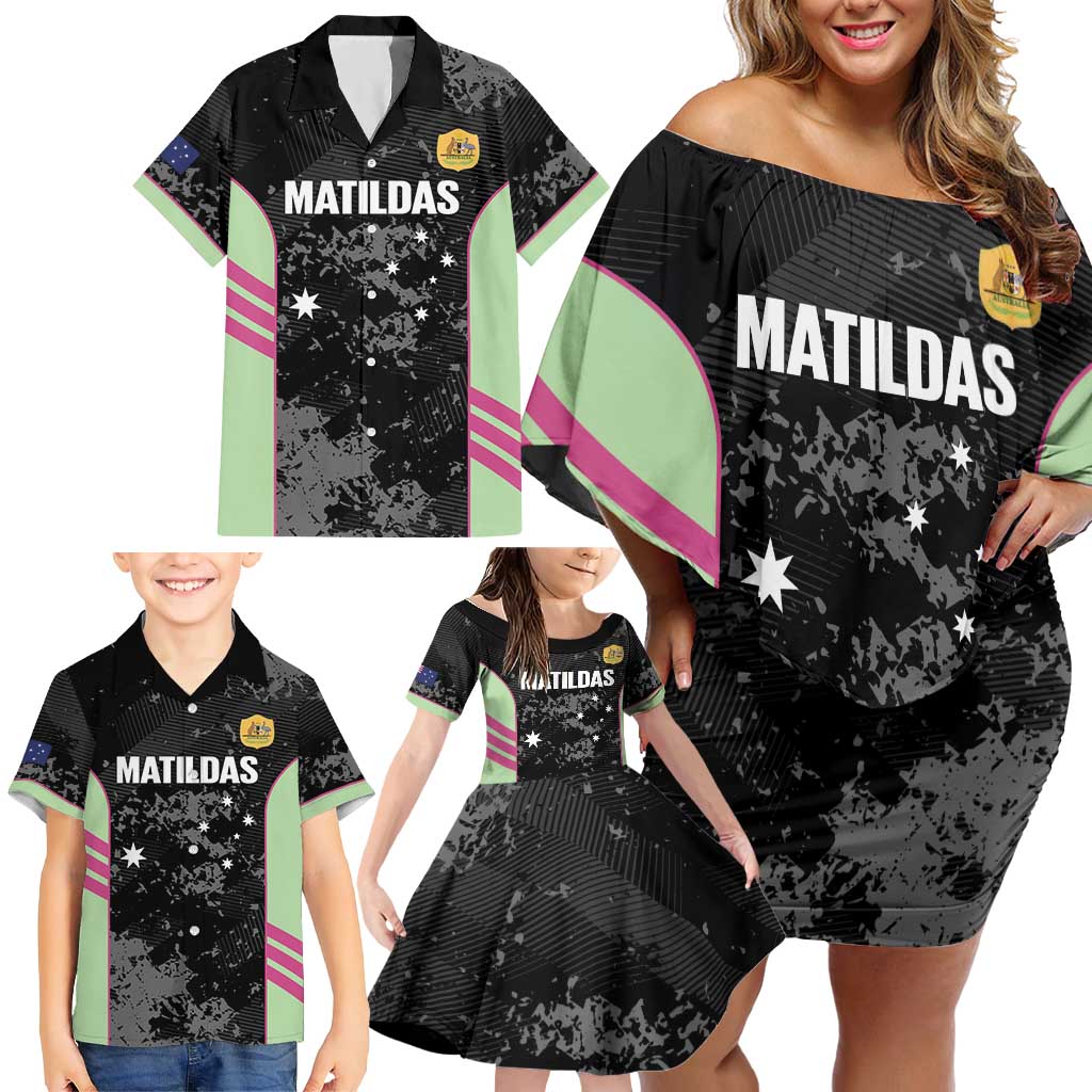 Custom Australia Matildas 2026 Family Matching Off Shoulder Short Dress and Hawaiian Shirt Come On Aussie Grunge Style
