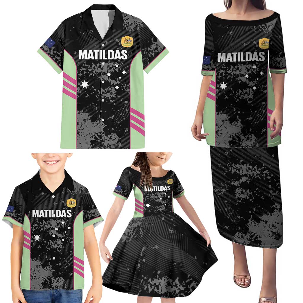 Custom Australia Matildas 2026 Family Matching Puletasi and Hawaiian Shirt Come On Aussie Grunge Style