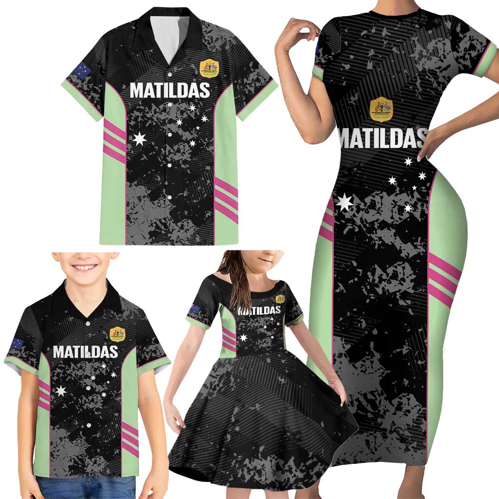 Custom Australia Matildas 2026 Family Matching Short Sleeve Bodycon Dress and Hawaiian Shirt Come On Aussie Grunge Style