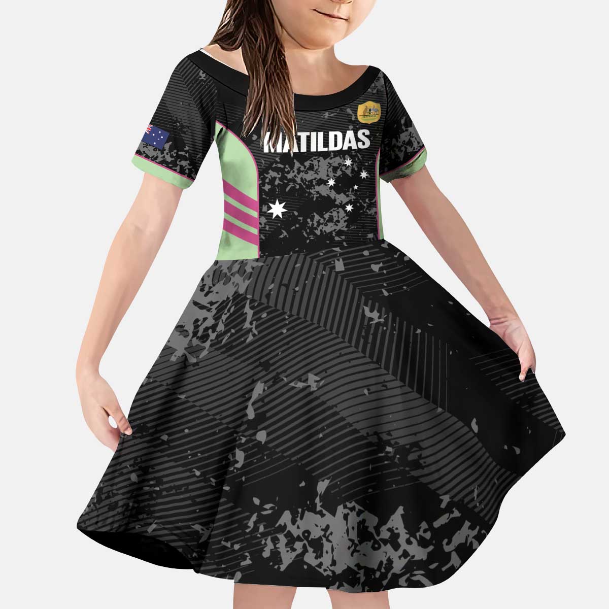 Custom Australia Matildas 2026 Kid Short Sleeve Dress Come On Aussie Grunge Style