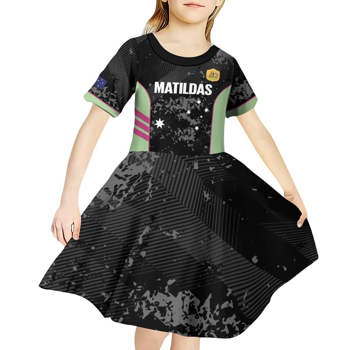 Custom Australia Matildas 2026 Kid Short Sleeve Dress Come On Aussie Grunge Style