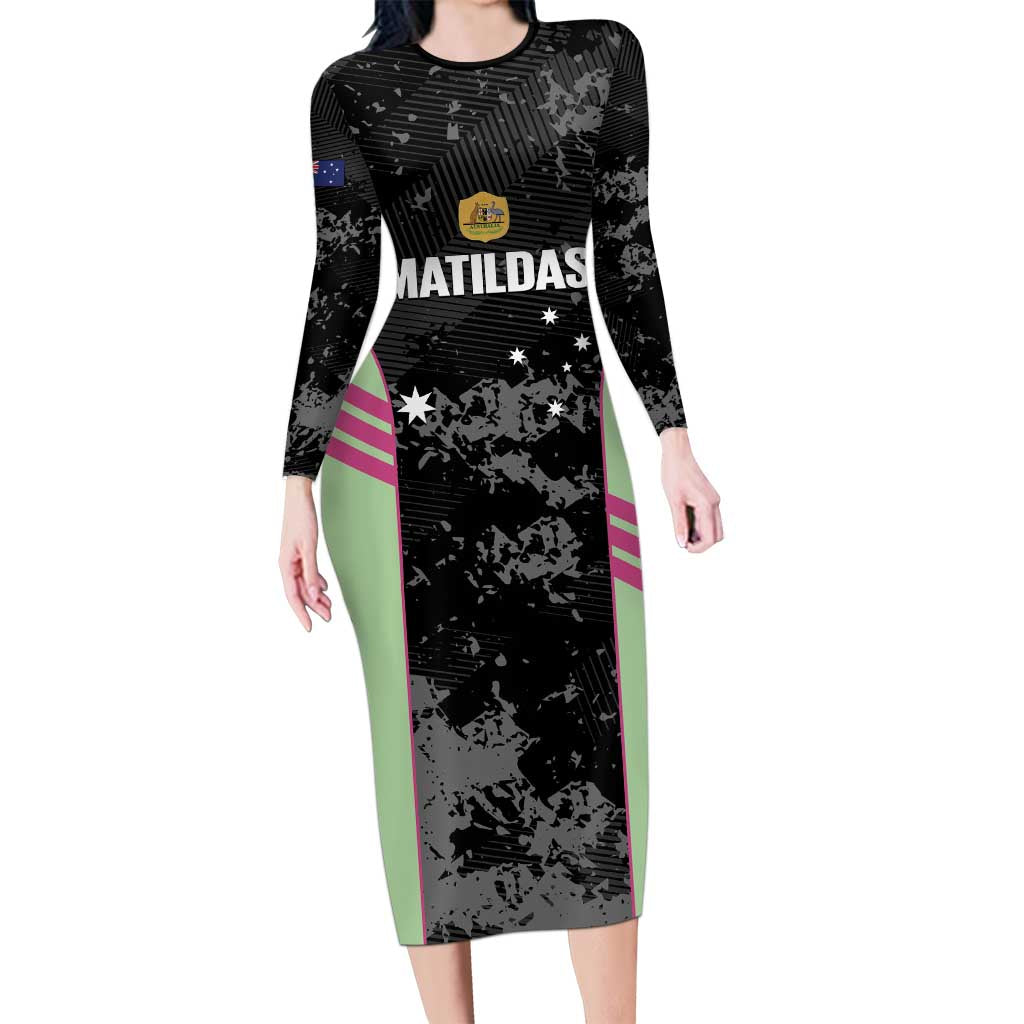 Custom Australia Matildas 2026 Long Sleeve Bodycon Dress Come On Aussie Grunge Style