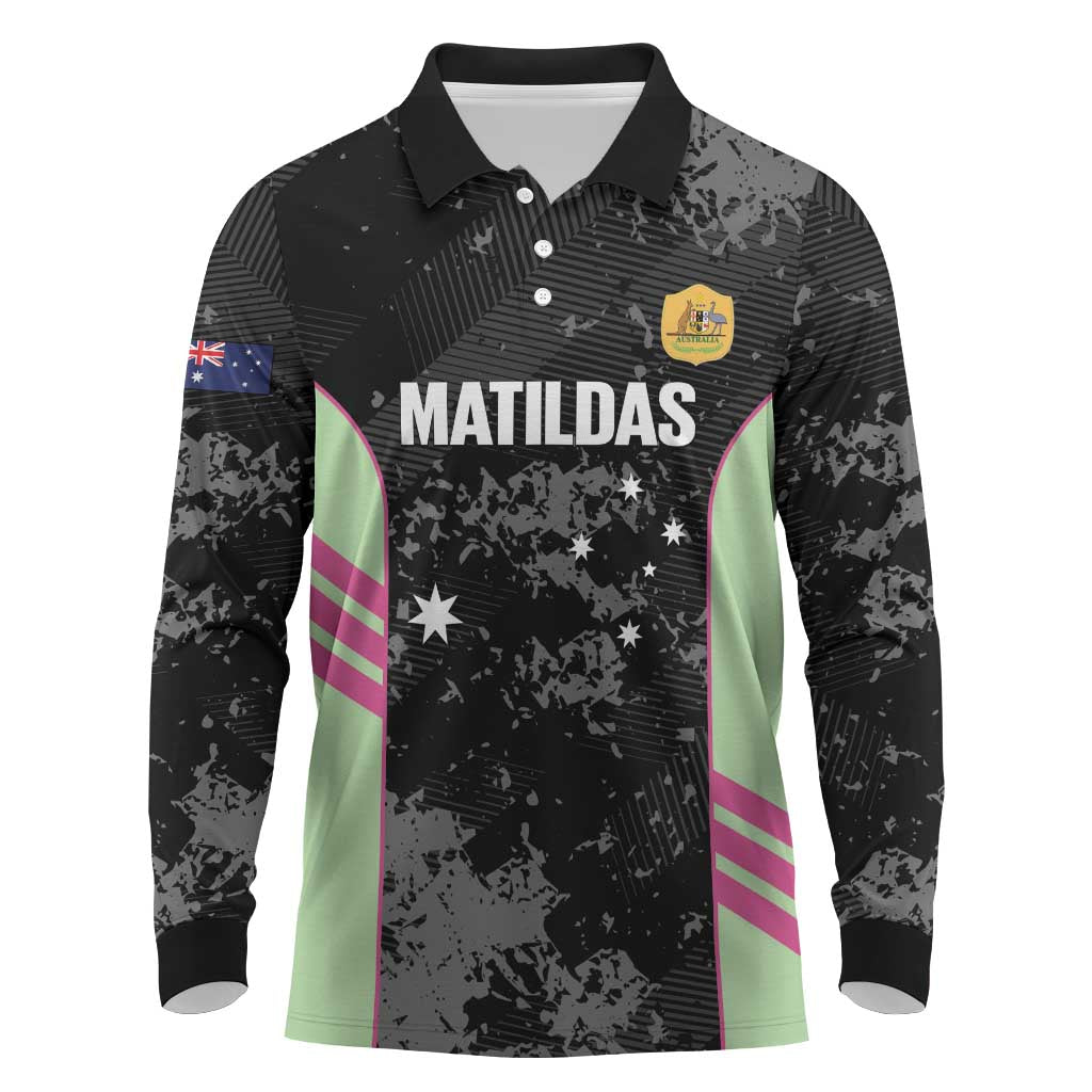 Custom Australia Matildas 2026 Long Sleeve Polo Shirt Come On Aussie Grunge Style