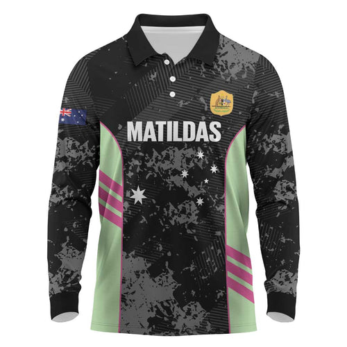 Custom Australia Matildas 2026 Long Sleeve Polo Shirt Come On Aussie Grunge Style