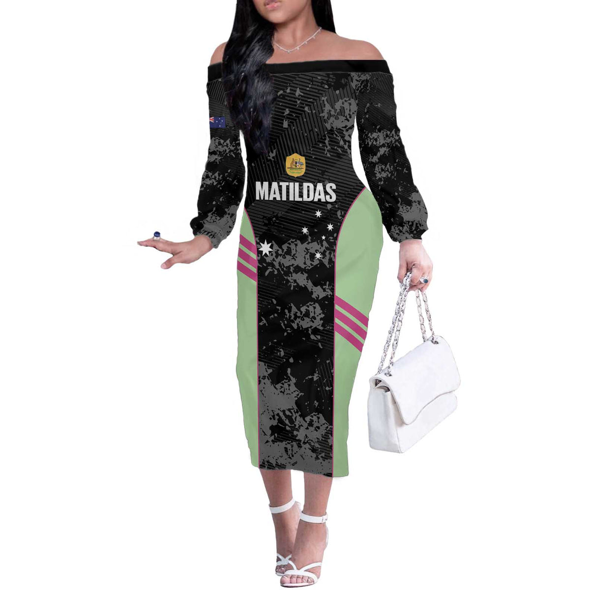 Custom Australia Matildas 2026 Off The Shoulder Long Sleeve Dress Come On Aussie Grunge Style