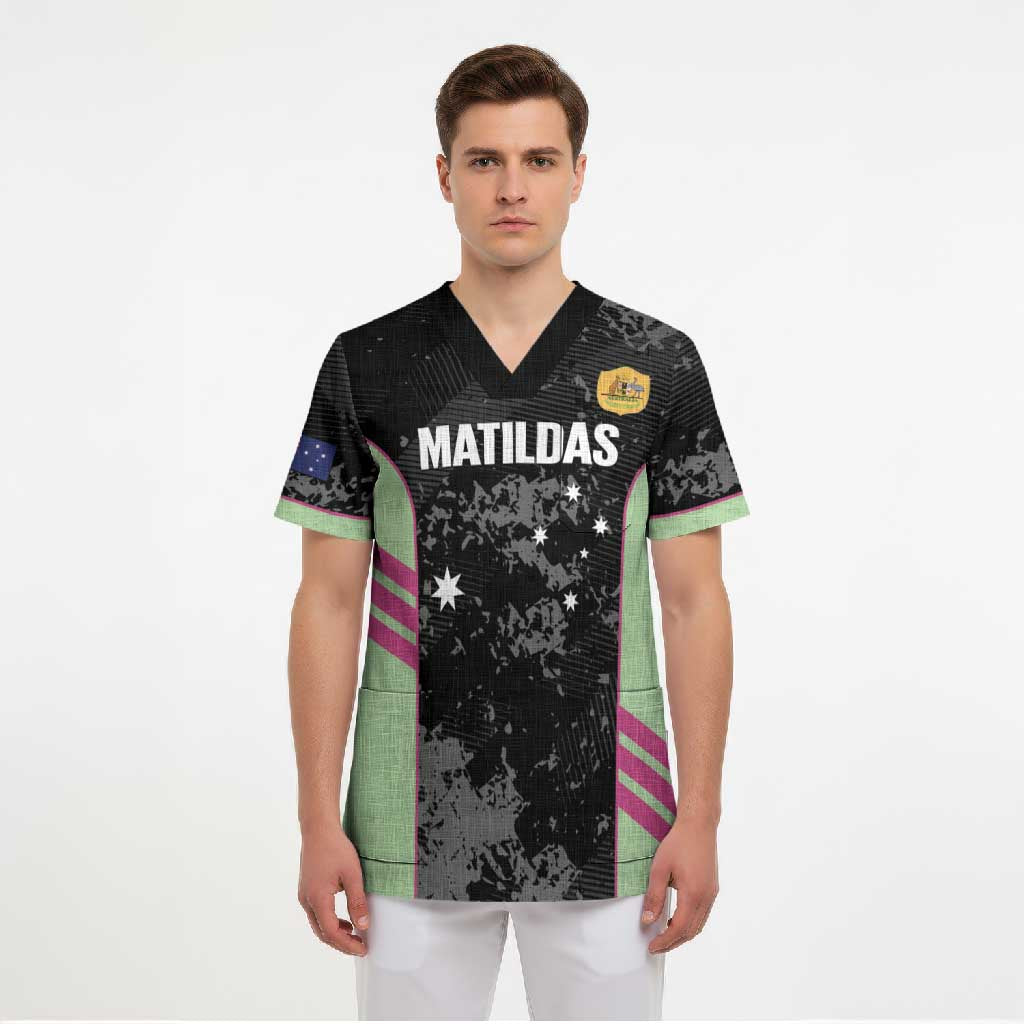 Custom Australia Matildas 2026 Scrub Top Come On Aussie Grunge Style