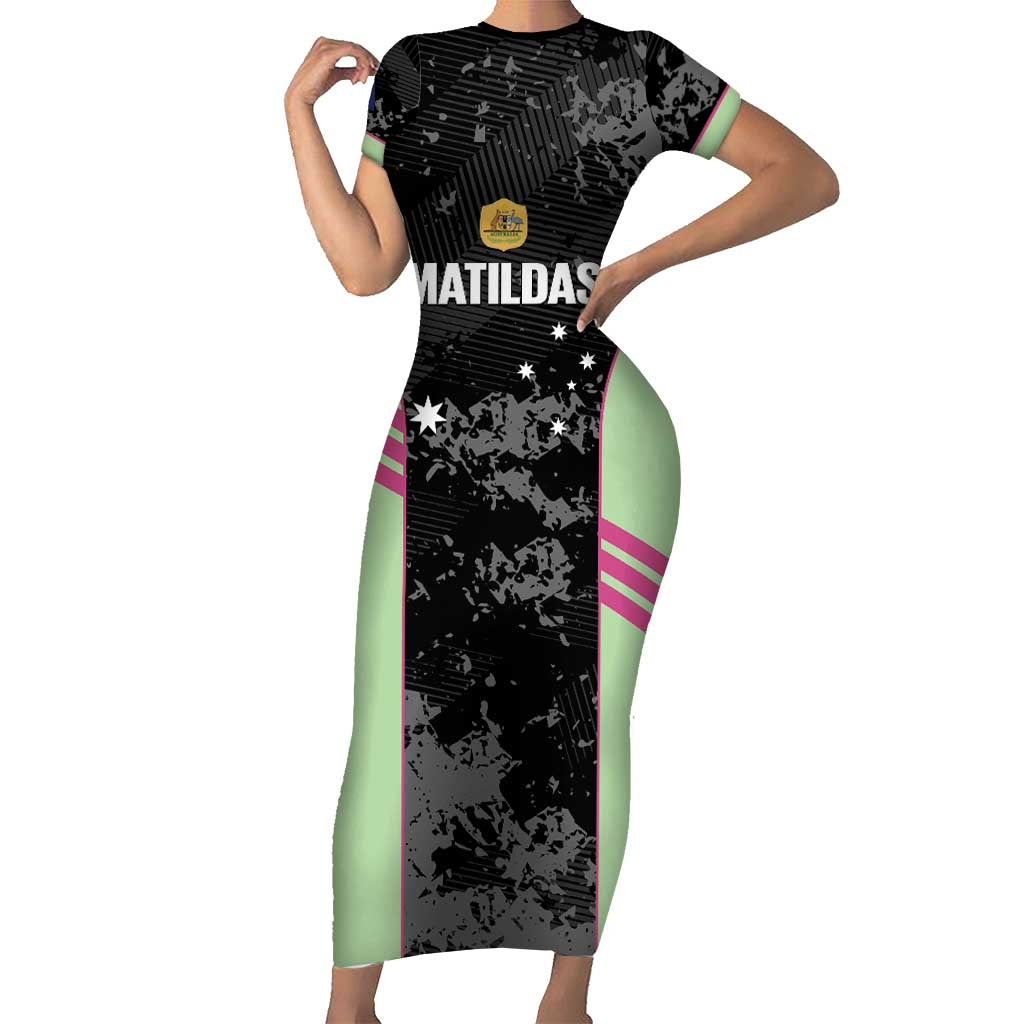 Custom Australia Matildas 2026 Short Sleeve Bodycon Dress Come On Aussie Grunge Style