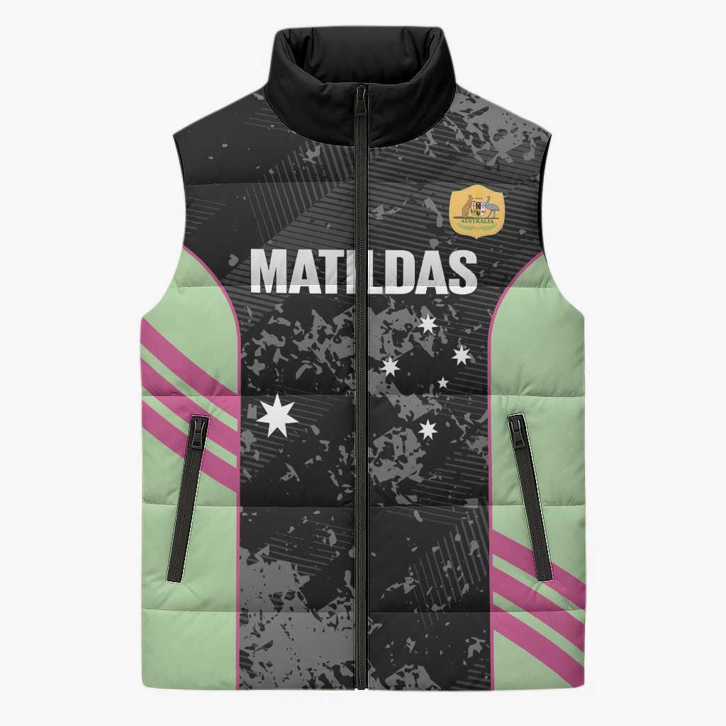 Custom Australia Matildas 2026 Sleeveless Puffer Jacket Come On Aussie Grunge Style