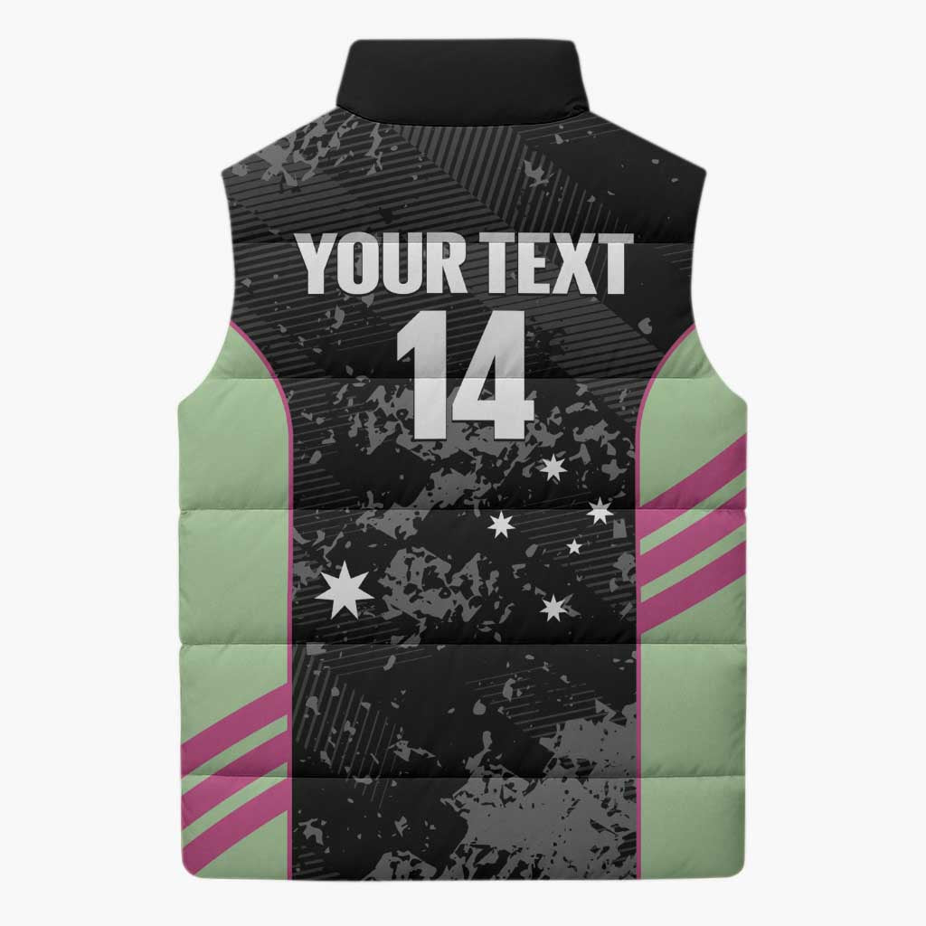 Custom Australia Matildas 2026 Sleeveless Puffer Jacket Come On Aussie Grunge Style