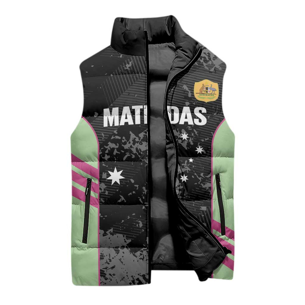 Custom Australia Matildas 2026 Sleeveless Puffer Jacket Come On Aussie Grunge Style
