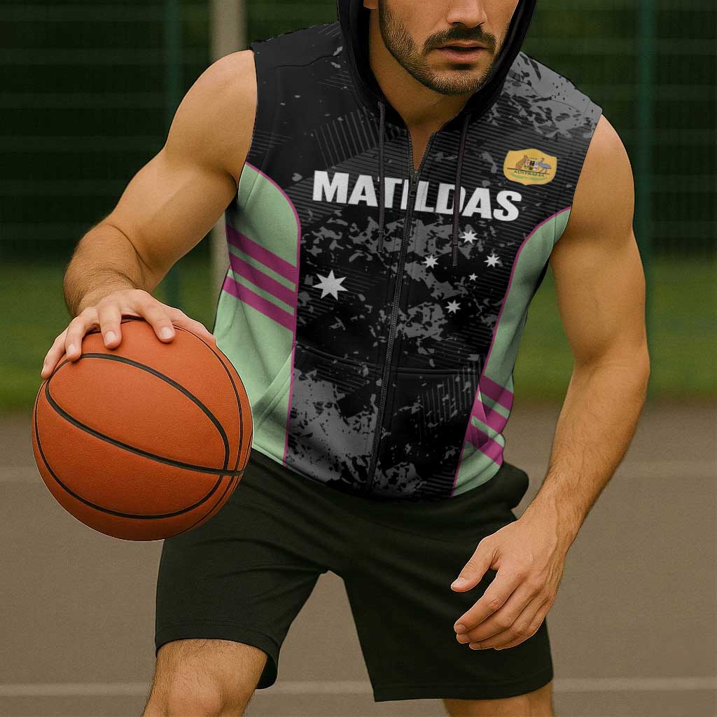 Custom Australia Matildas 2026 Sleeveless Zip Hoodie Come On Aussie Grunge Style