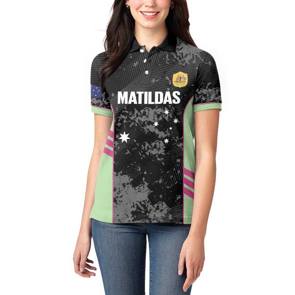 Custom Australia Matildas 2026 Women Polo Shirt Come On Aussie Grunge Style