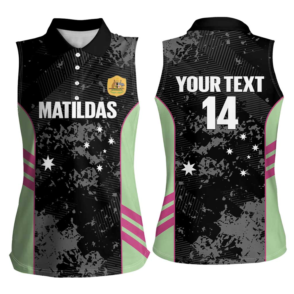 Custom Australia Matildas 2026 Women Sleeveless Polo Shirt Come On Aussie Grunge Style