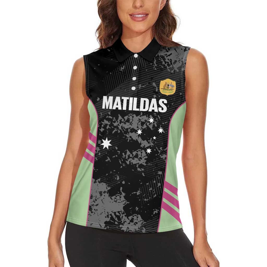 Custom Australia Matildas 2026 Women Sleeveless Polo Shirt Come On Aussie Grunge Style