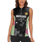 Custom Australia Matildas 2026 Women Sleeveless Polo Shirt Come On Aussie Grunge Style