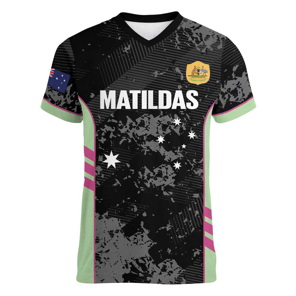 Custom Australia Matildas 2026 Women V-Neck T-Shirt Come On Aussie Grunge Style