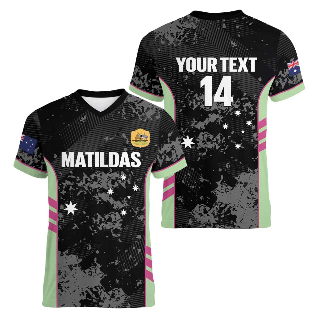 Custom Australia Matildas 2026 Women V-Neck T-Shirt Come On Aussie Grunge Style
