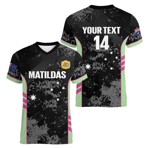 Custom Australia Matildas 2026 Women V-Neck T-Shirt Come On Aussie Grunge Style