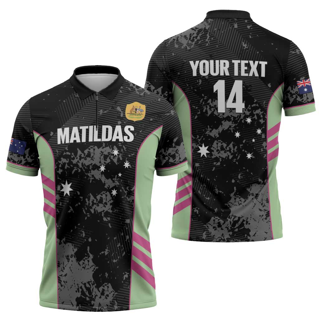 Custom Australia Matildas 2026 Zipper Polo Shirt Come On Aussie Grunge Style