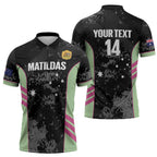Custom Australia Matildas 2026 Zipper Polo Shirt Come On Aussie Grunge Style