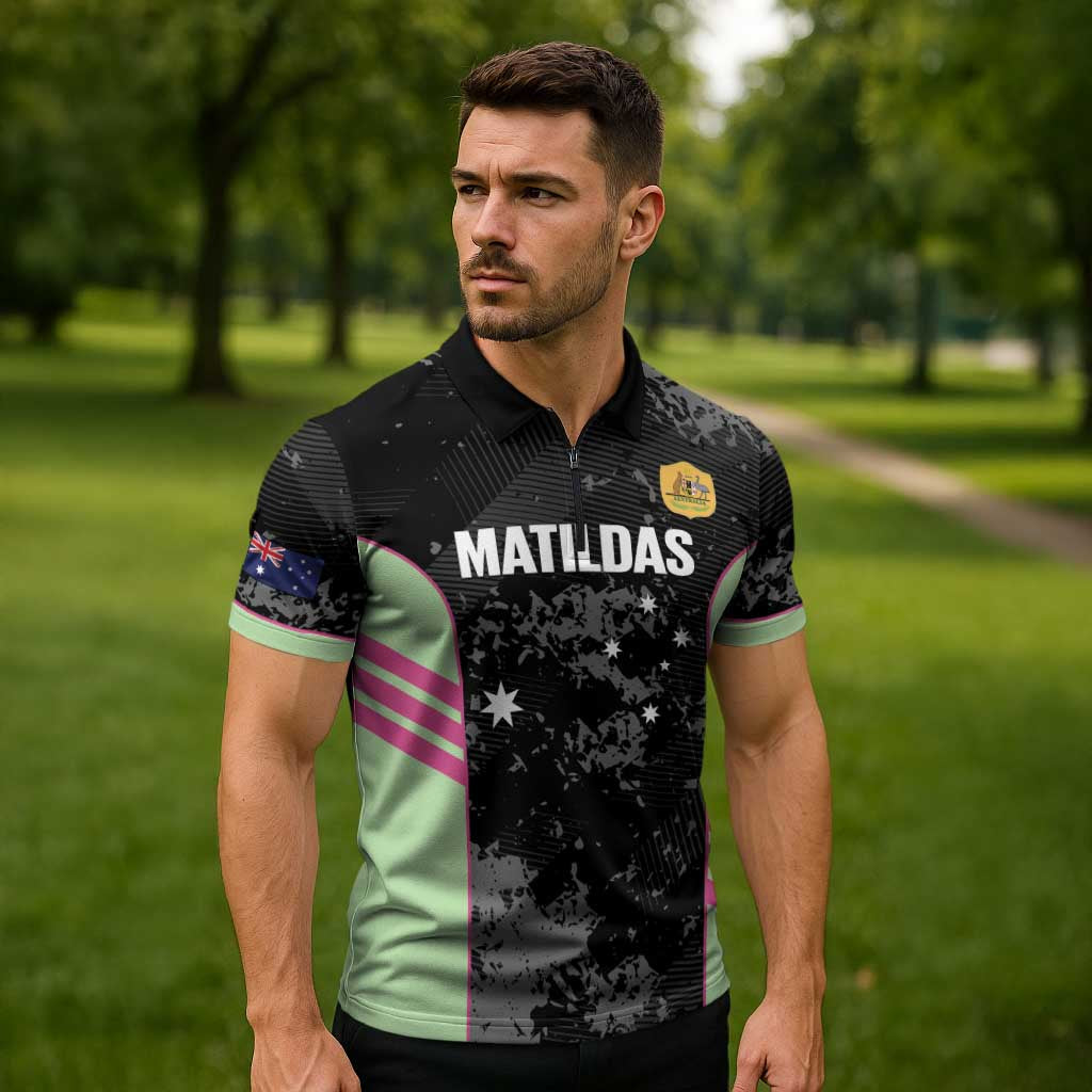 Custom Australia Matildas 2026 Zipper Polo Shirt Come On Aussie Grunge Style