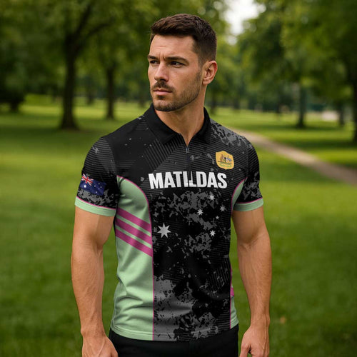 Custom Australia Matildas 2026 Zipper Polo Shirt Come On Aussie Grunge Style