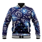 Matariki New Zealand Baseball Jacket NZ Niho Taniwha Maori New Year Blue Galaxy