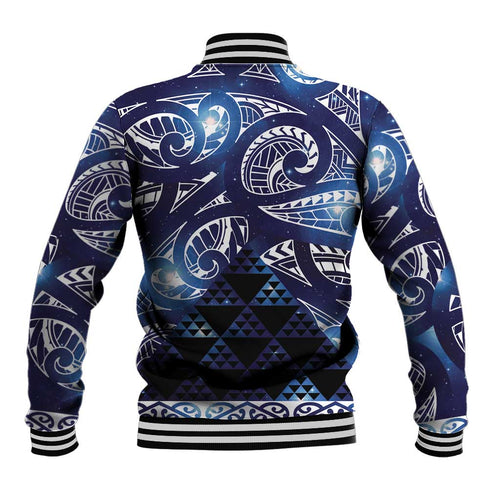 Matariki New Zealand Baseball Jacket NZ Niho Taniwha Maori New Year Blue Galaxy