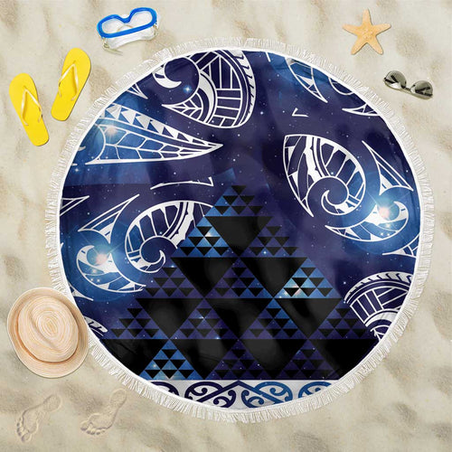 Matariki New Zealand Beach Blanket NZ Niho Taniwha Maori New Year Blue Galaxy