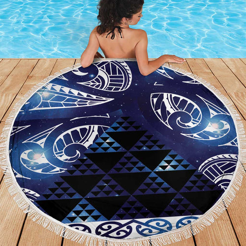 Matariki New Zealand Beach Blanket NZ Niho Taniwha Maori New Year Blue Galaxy