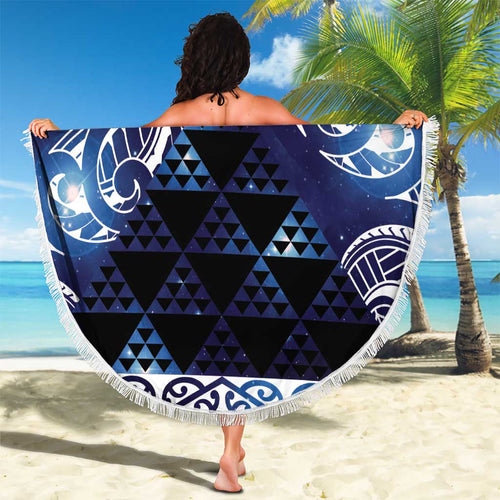 Matariki New Zealand Beach Blanket NZ Niho Taniwha Maori New Year Blue Galaxy