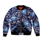 Matariki New Zealand Bomber Jacket NZ Niho Taniwha Maori New Year Blue Galaxy