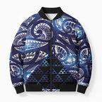 Matariki New Zealand Bomber Puffer Jacket NZ Niho Taniwha Maori New Year Blue Galaxy