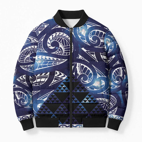 Matariki New Zealand Bomber Puffer Jacket NZ Niho Taniwha Maori New Year Blue Galaxy