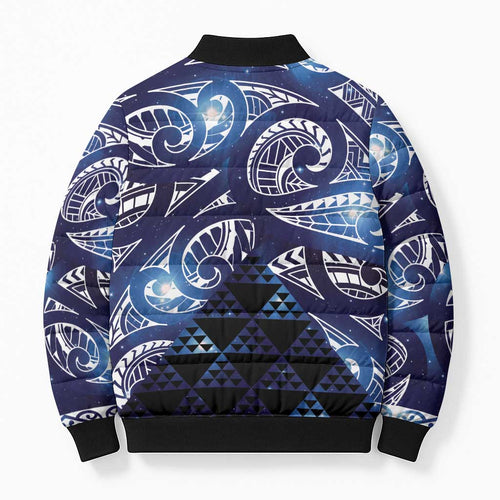 Matariki New Zealand Bomber Puffer Jacket NZ Niho Taniwha Maori New Year Blue Galaxy