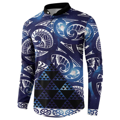 Matariki New Zealand Button Sweatshirt NZ Niho Taniwha Maori New Year Blue Galaxy