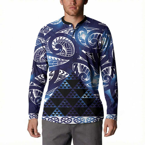 Matariki New Zealand Button Sweatshirt NZ Niho Taniwha Maori New Year Blue Galaxy