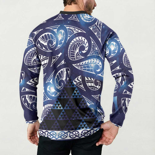 Matariki New Zealand Button Sweatshirt NZ Niho Taniwha Maori New Year Blue Galaxy