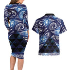 Matariki New Zealand Couples Matching Long Sleeve Bodycon Dress and Hawaiian Shirt NZ Niho Taniwha Maori New Year Blue Galaxy