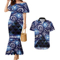 Matariki New Zealand Couples Matching Mermaid Dress and Hawaiian Shirt NZ Niho Taniwha Maori New Year Blue Galaxy