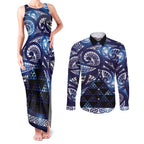 Matariki New Zealand Couples Matching Tank Maxi Dress and Long Sleeve Button Shirt NZ Niho Taniwha Maori New Year Blue Galaxy