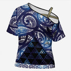 Matariki New Zealand Cross Shoulder Shirt NZ Niho Taniwha Maori New Year Blue Galaxy