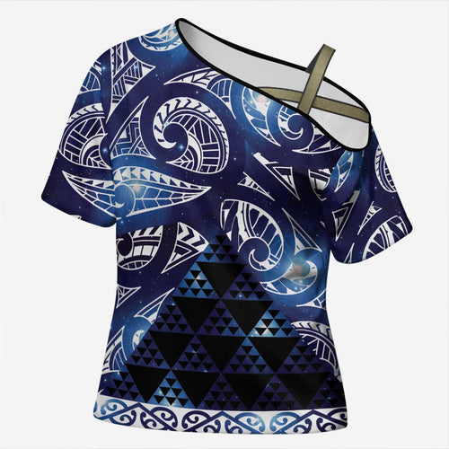 Matariki New Zealand Cross Shoulder Shirt NZ Niho Taniwha Maori New Year Blue Galaxy