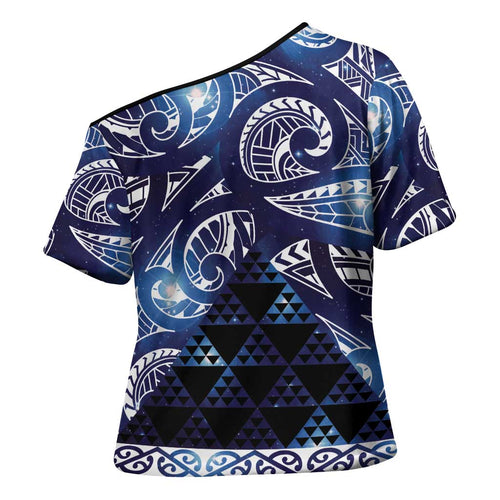 Matariki New Zealand Cross Shoulder Shirt NZ Niho Taniwha Maori New Year Blue Galaxy