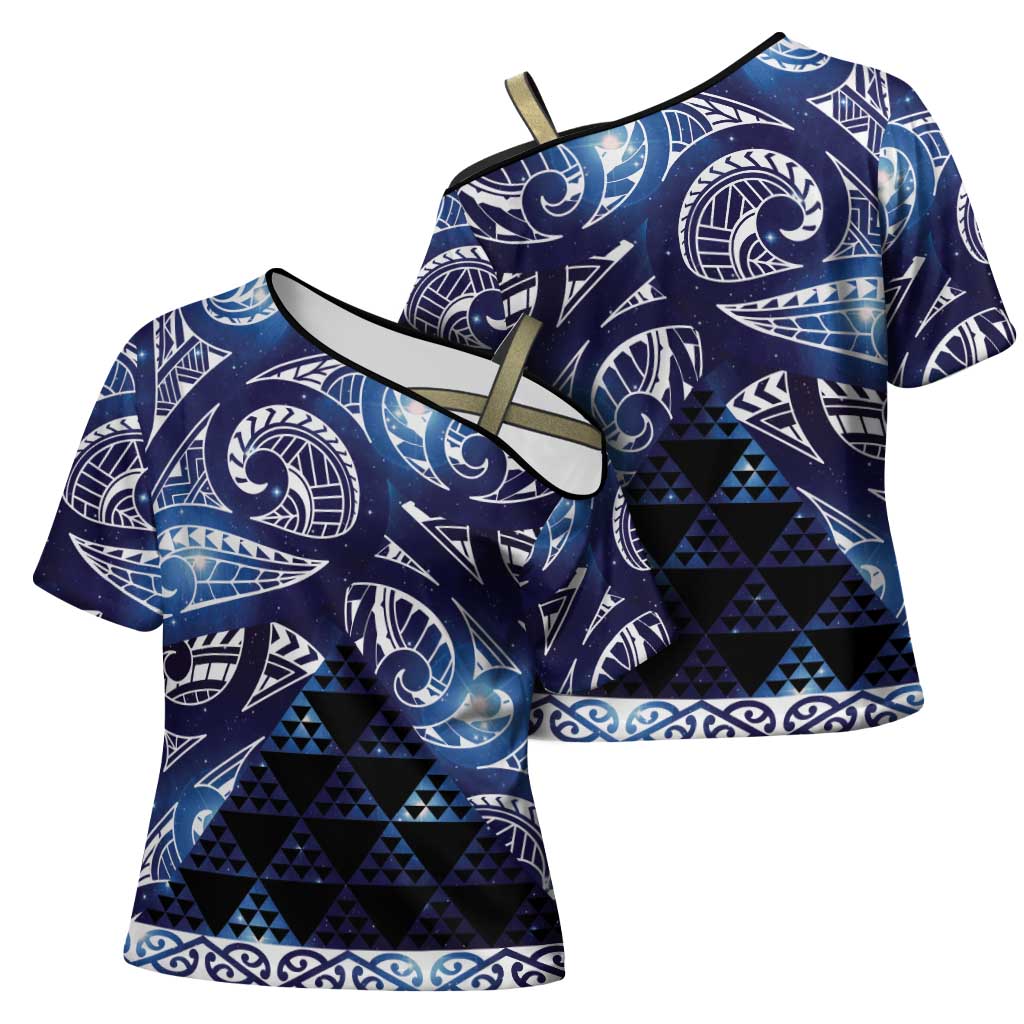 Matariki New Zealand Cross Shoulder Shirt NZ Niho Taniwha Maori New Year Blue Galaxy
