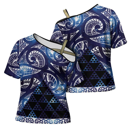 Matariki New Zealand Cross Shoulder Shirt NZ Niho Taniwha Maori New Year Blue Galaxy